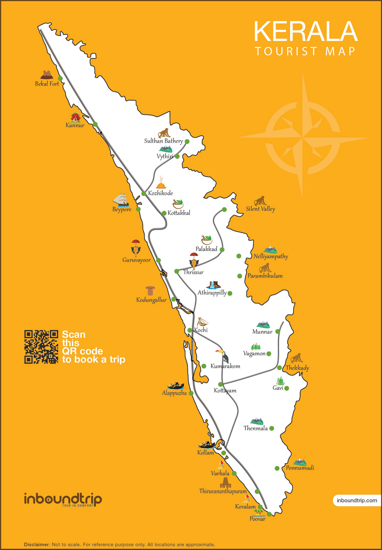 kerala best tourist places map
